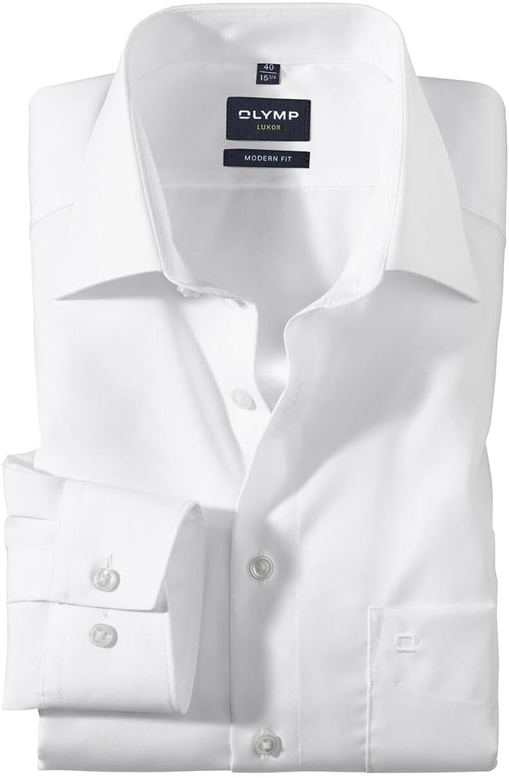 OLYMP Herren Businesshemd Luxor, Männer Oberhemd,Extra Langer Arm,Uni,modern fit 38 Weiss, 38 Weiss