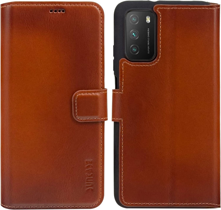 Suncase Book-Style Hülle kompatibel mit Xiaomi Poco M3 Leder Tasche (Slim-Fit) Lederhülle Handytasch