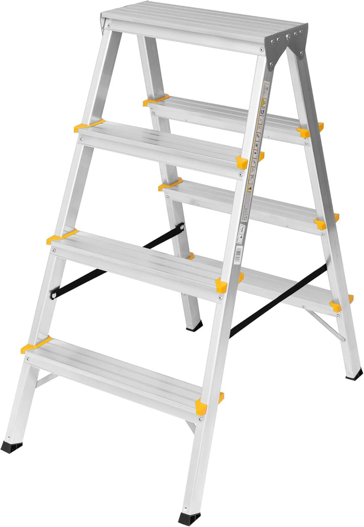 Zweiseitige Aluleiter Klappleiter Haushaltsleiter 2x4 Stehleiter Tragkraft 150kg TÜV | 4 Stufen / 15