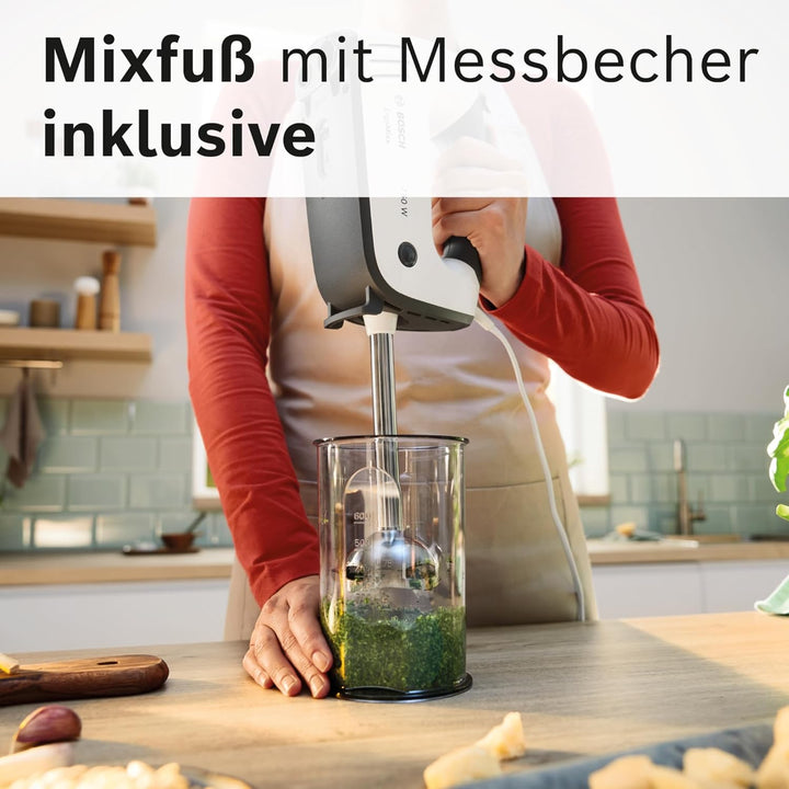 Bosch Handrührer ErgoMixx, MFQ37470, 750 W, Mixfuss, Edelstahl Rührwerkzeuge, 5 Stufen plus Turbotas