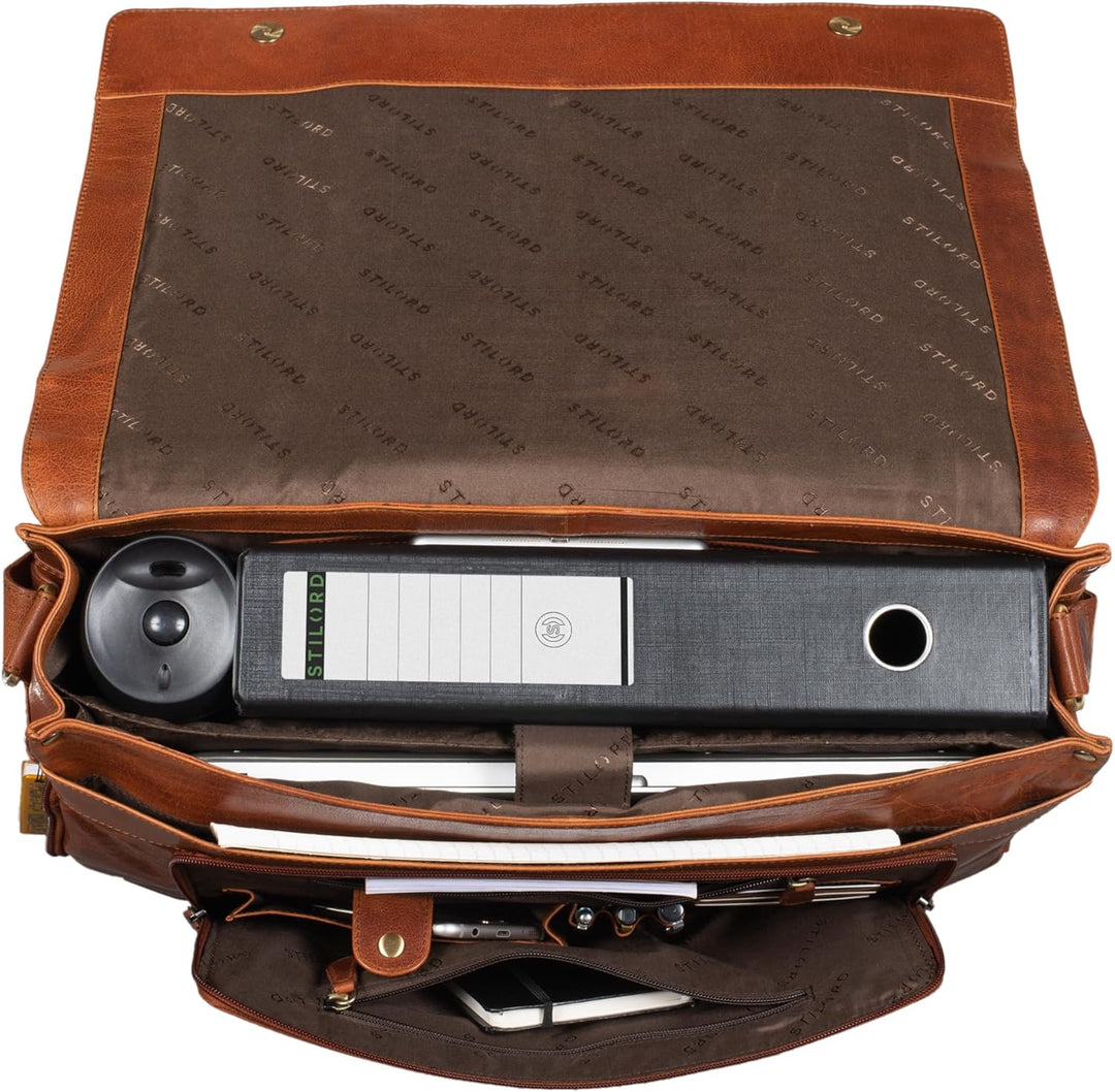 STILORD 'Maximus' XXL Ledertasche riesige Umhängetasche Unitasche 17 18 19 21 Zoll Laptop Aktentasch