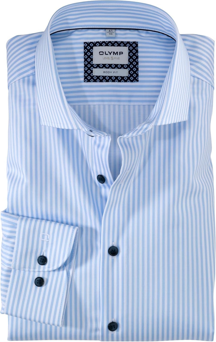 OLYMP Herren Oberhemd Langarm Level.Five.Body.fit,Römer Streifen,Body fit,Royal Kent 37 Bleu 11, 37