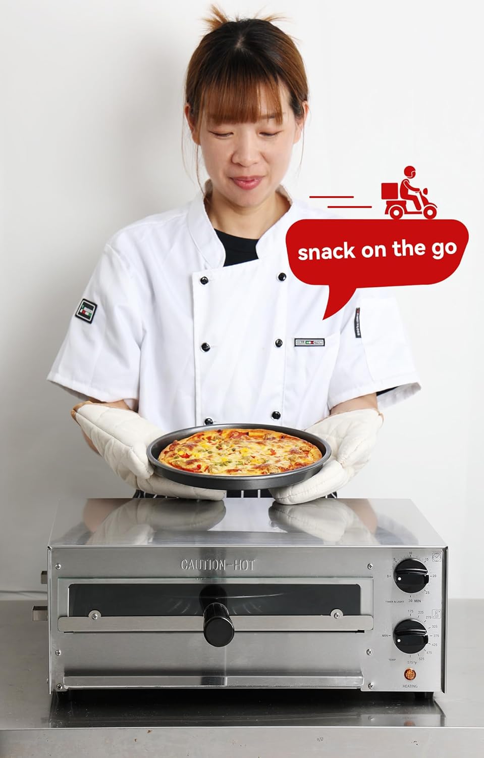 CROSSON Elektrischer Tiefkühl-Pizzaofen für den Innenbereich mit 30-Minuten-Timer, Glastür und Innen