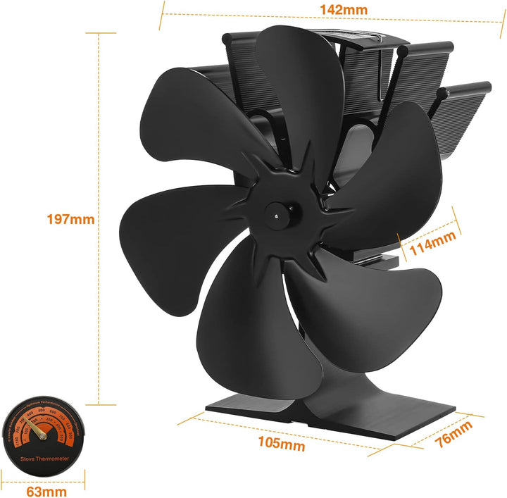 Tubiaz 6 Blättern Kaminventilator, Ofenventilator hitzebetrieben, Kamin Ofen Ventilator für Holzbren