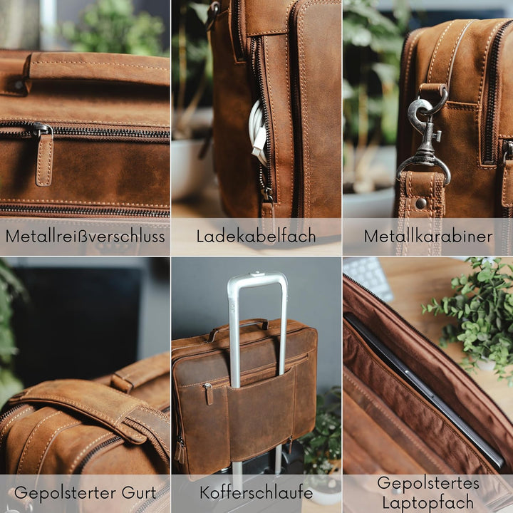 Baur XXL Tasche Echtes Leder | Laptoptasche bis 16 Zoll | Handgefertigte Businesstasche | Aktentasch
