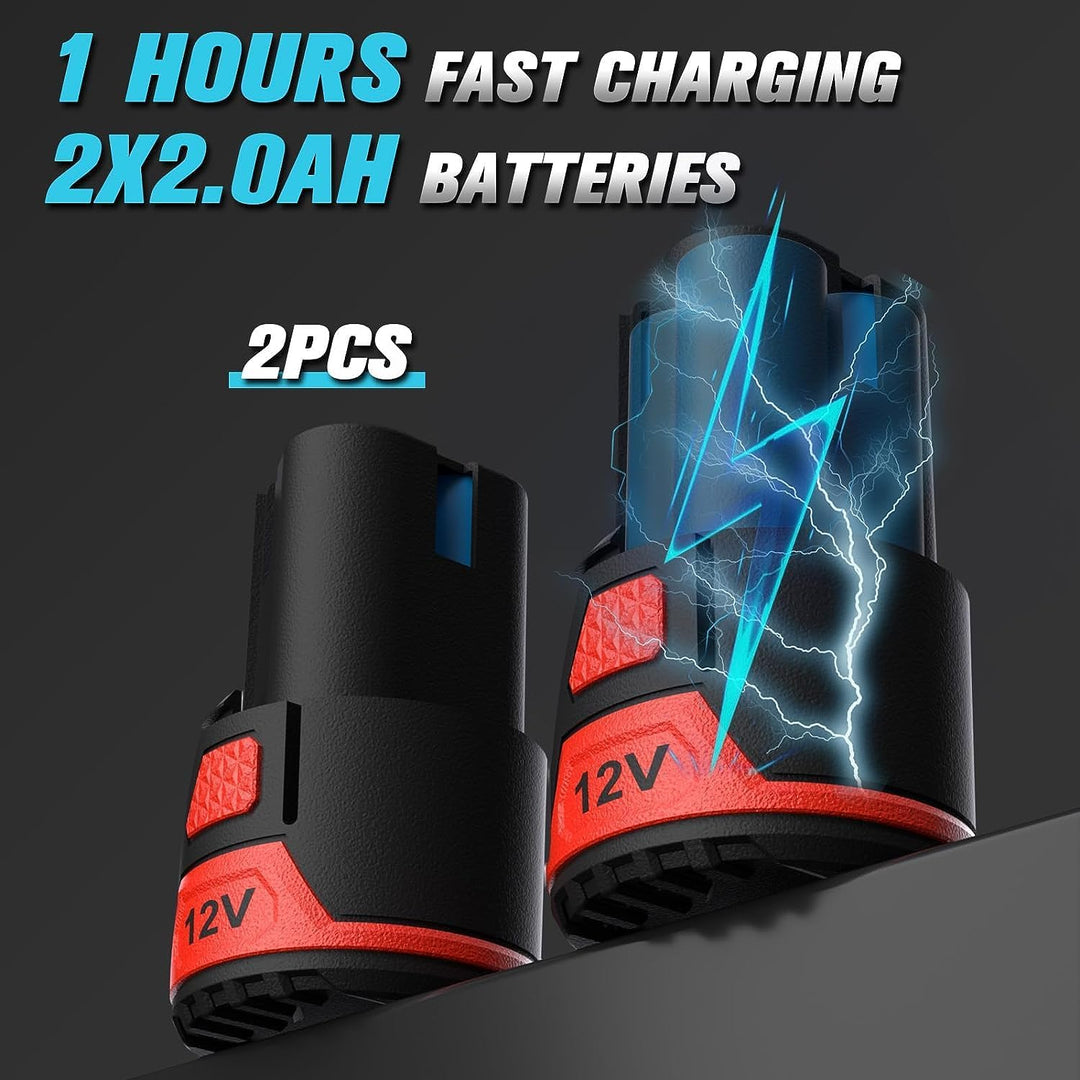 PULITUO Elektrische Ratschenschlüssel Set, 12V Akku Ratschenschlüssel 3/8" mit 2pcs 2000mAh Akkus un