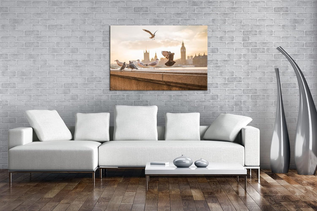 deyoli Tauben in London Format: 100x70 cm als Leinwandbild, Motiv fertig gerahmt auf Echtholzrahmen,