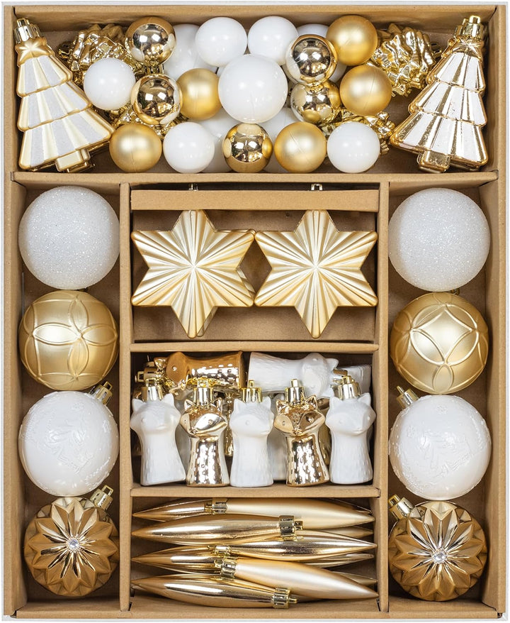 KI Store 72 Stuck Weihnachtskugeln Champagner Silber Set Kunststoff Weihnachtsschmuck Weihnachtsdeko