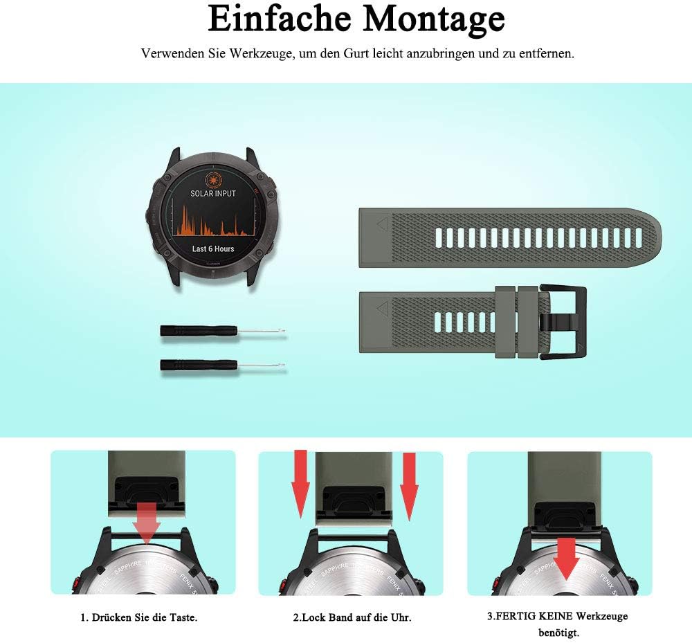ANBEST Kompatibel mit Fenix 5X/Fenix 5X Plus/Fenix 6X Armband mit Schnell Freisetzung Funktion 26mm