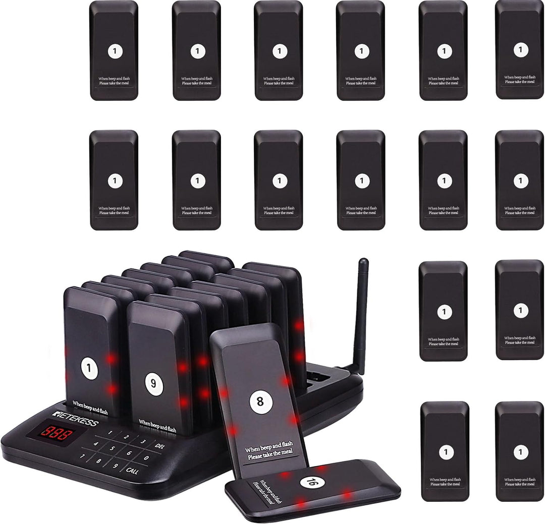 Retekess TD157 Pager Rufsystem, 32 Pager, 300mAh Batterie, 1-99s Rufdauer, Play and Play, einfach zu