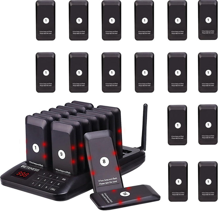 Retekess TD157 Pager Rufsystem, 32 Pager, 300mAh Batterie, 1-99s Rufdauer, Play and Play, einfach zu