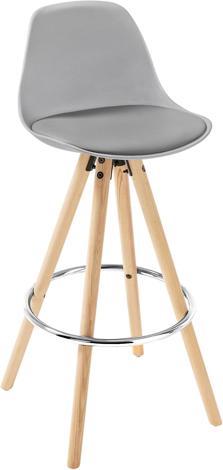 WOLTU® BH45gr-2 2 x Barhocker 2er Set Barstuhl aus Kunststoff Holzgestell mit Lehne + Fussstütze Des