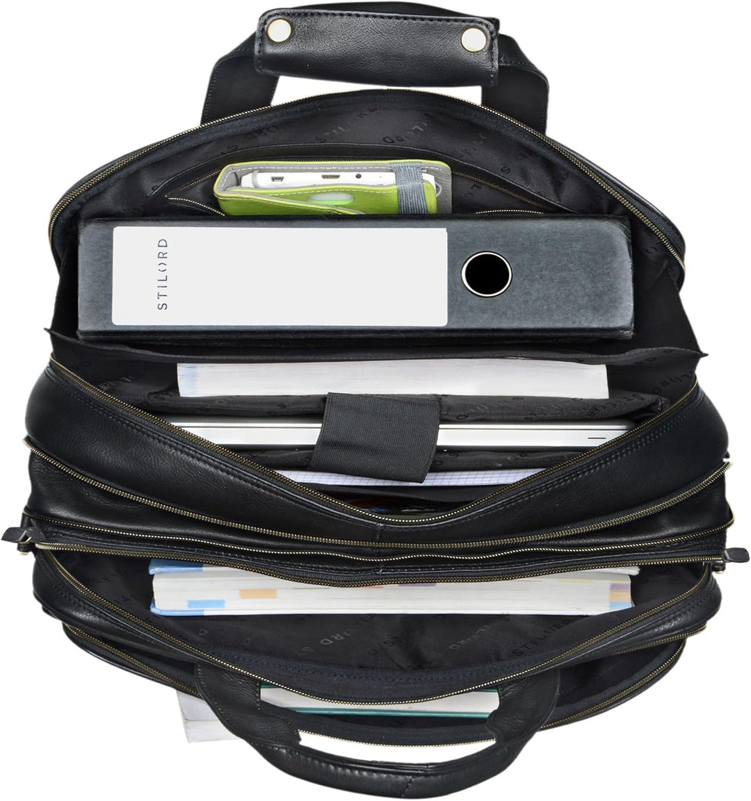 STILORD 'Leopold' XL Echtleder Aktentasche - der verbesserte Geheimtipp für Lehrerzimmer & Büro - Bu
