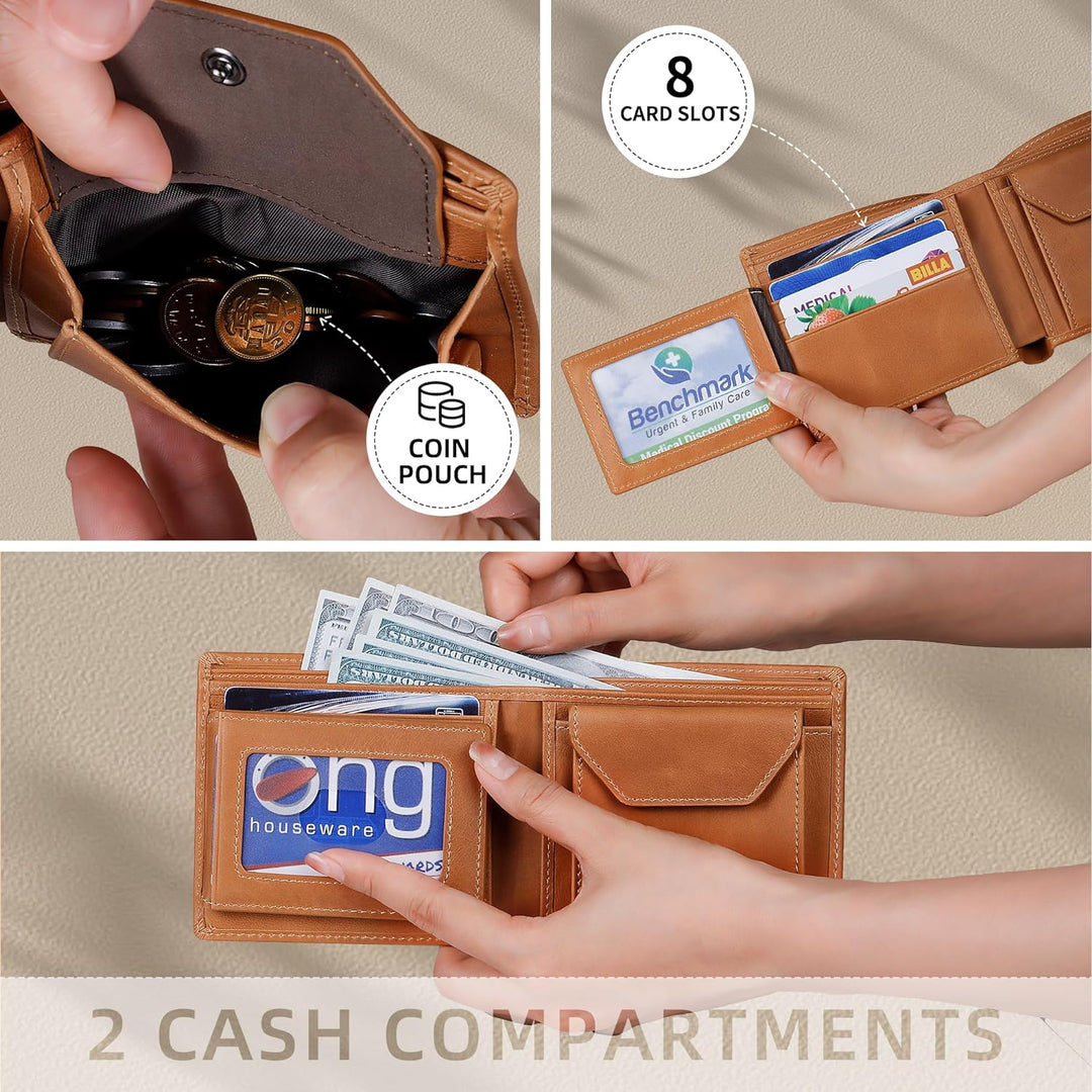 VISOUL Leder Geldbörse Herren mit ID-Fenster/Münzfach & RFID Schutz I Echtleder Geldbeutel für Männe