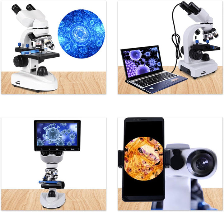 Binokulares Mikroskop, 40- Bis 5000-fache Vergrösserung, Professionelles Mikroskop mit Feinfokusknöp