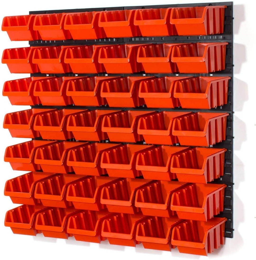 Lager Wandregal Lagerregal, 42 Stapelboxen Orange Gr. 3 , 4 Wandplatten