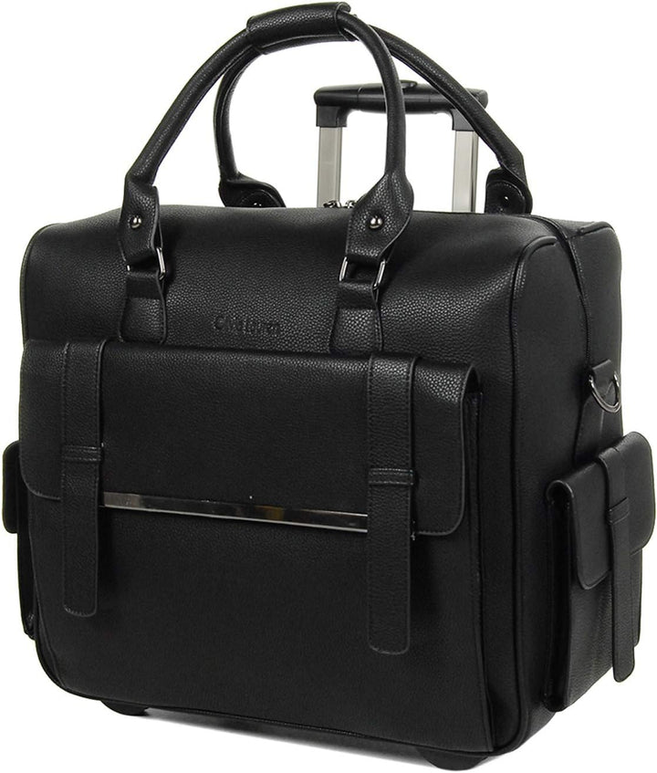 Bowatex Luxus Damen Schulter Gurt Aktentasche Laptop Trolley auf Rollen Schwarz