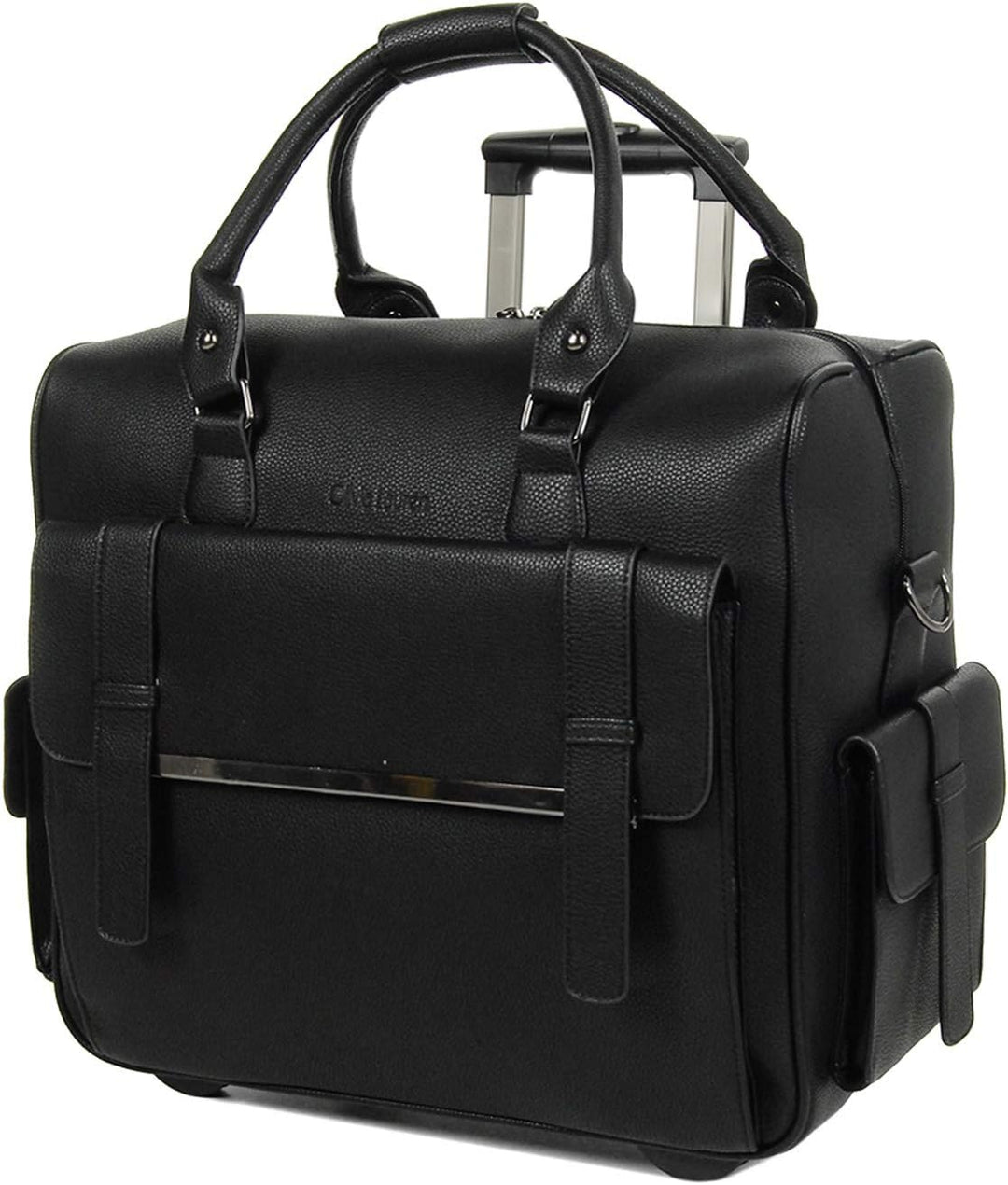 Bowatex Luxus Damen Schulter Gurt Aktentasche Laptop Trolley auf Rollen Schwarz