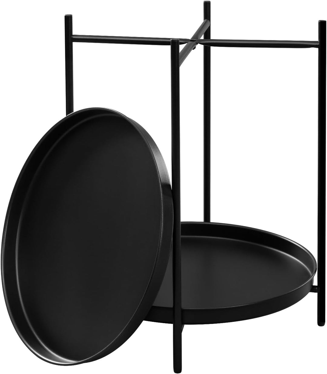 WOLTU Beistelltisch rund, Couchtisch mit Stauraum, 2 abnehmbare Tabletts, Wohnzimmertisch Nachttisch