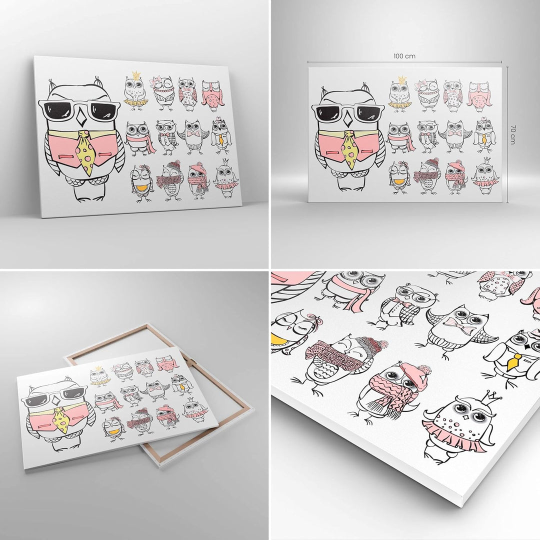 Bilder auf Leinwand 100x70cm Leinwandbild Eule Spass Junge fröhlich Gross Wanddeko Bild Schlafzimmer