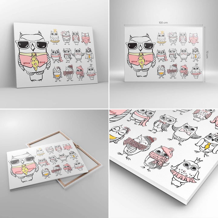 Bilder auf Leinwand 100x70cm Leinwandbild Eule Spass Junge fröhlich Gross Wanddeko Bild Schlafzimmer