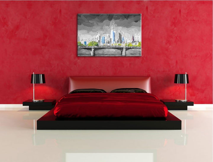herrliche Skyline von Frankfurt am Main Format: 100x70 auf Leinwand, XXL riesige Bilder fertig gerah