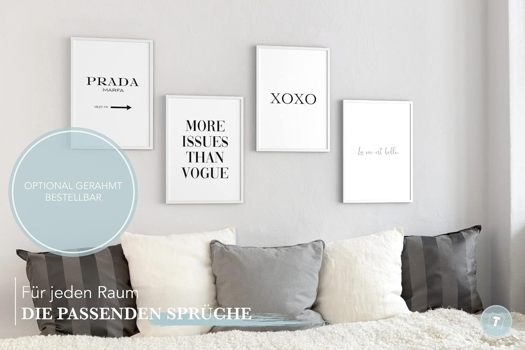 Papierschmiede® Premium Spruchposter Set 4er DIN A1, Motiv: Mode Ikone, Typografie Bilder Wohnzimmer