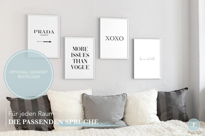 Papierschmiede® Premium Spruchposter Set 4er DIN A1, Motiv: Mode Ikone, Typografie Bilder Wohnzimmer
