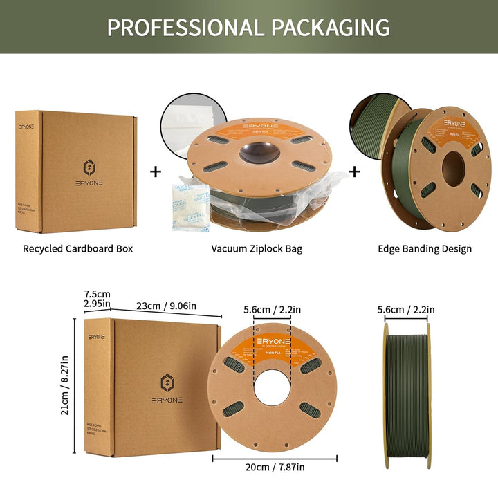 ERYONE 3D Drucker Matte Filament PLA 1 kg 1 Spool, 1.75mm +/-0.03mm, Matte Oliv grün Matte PLA-Oliv