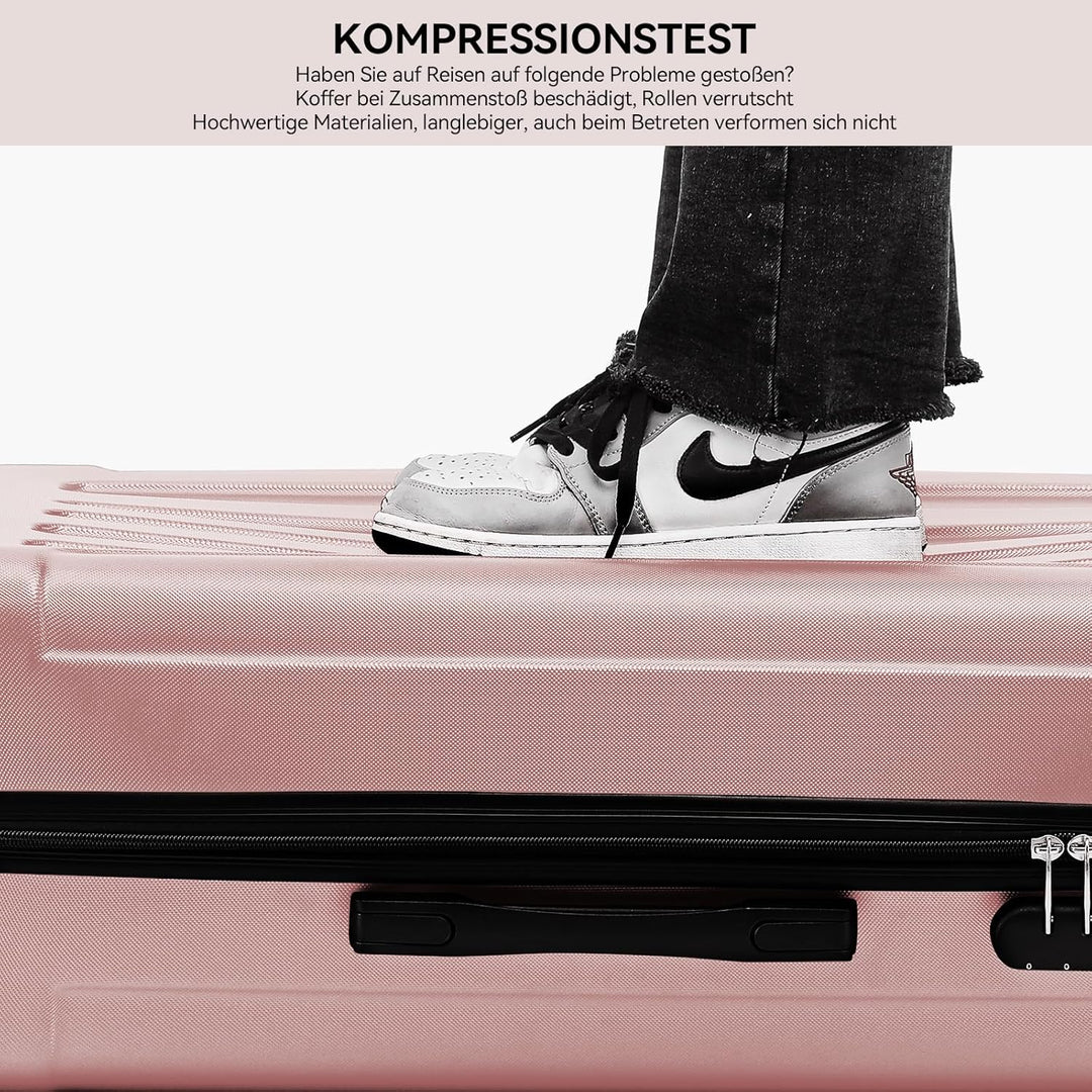 BEIBYE- Hartschalenkoffer Koffer Trolley Rollkoffer Reisekoffer Zahlenschloss 4 Zwilings-Rollen (Ros