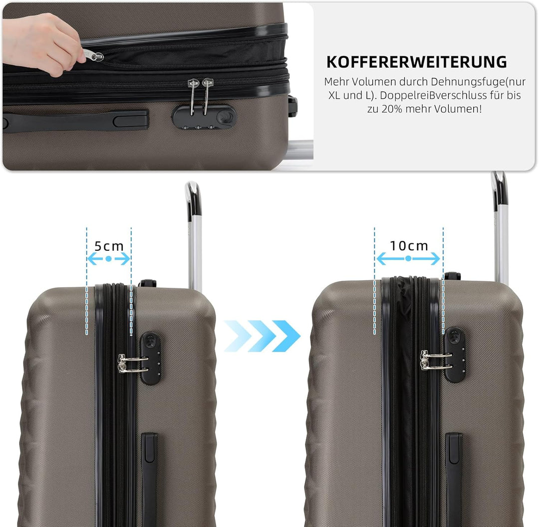 BEIBYE Zwillingsrollen 2066 Hartschale Trolley Koffer Reisekoffer Gepäck M-L-XL-Set (Coffee, Set) Co