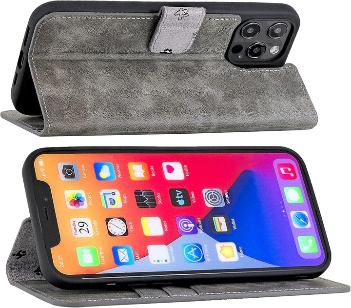 Suncase Book-Style Hülle kompatibel mit Google Pixel 7A 5G Leder Tasche (Slim-Fit) Lederhülle Handyt
