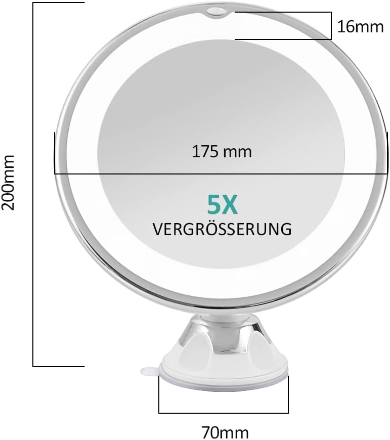 EMKE Schminkspiegel mit Beleuchtung mit 5 Fach Vergrösserungsspiegel, Weiss schminkspiegel mit licht