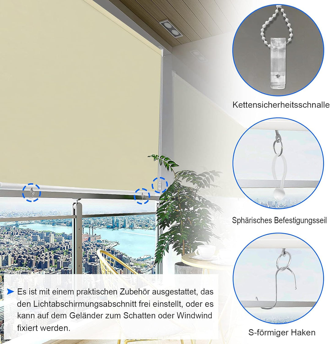 Yznahre Beige Senkrechtmarkise Vertikalmarkise Aussenrollo, 180x240cm Sichtschutz Sonnenschutzrollo