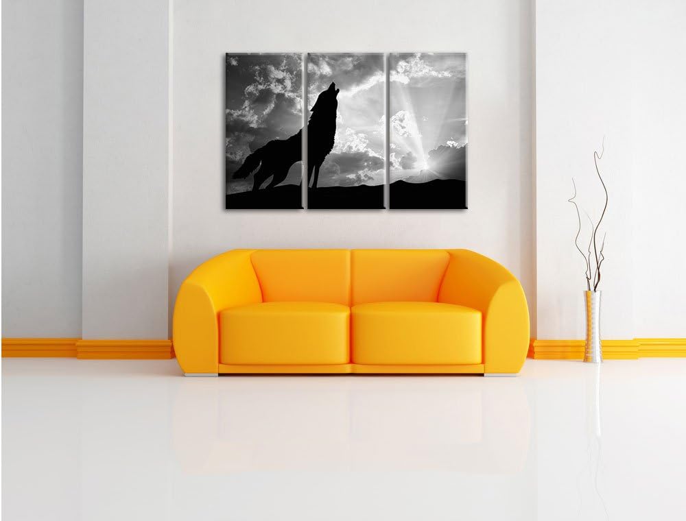 Pixxprint Wolf Heulen als Leinwandbild/Grösse: 3 Teilig (120x80) cm/Wandbild/Kunstdruck/fertig bespa