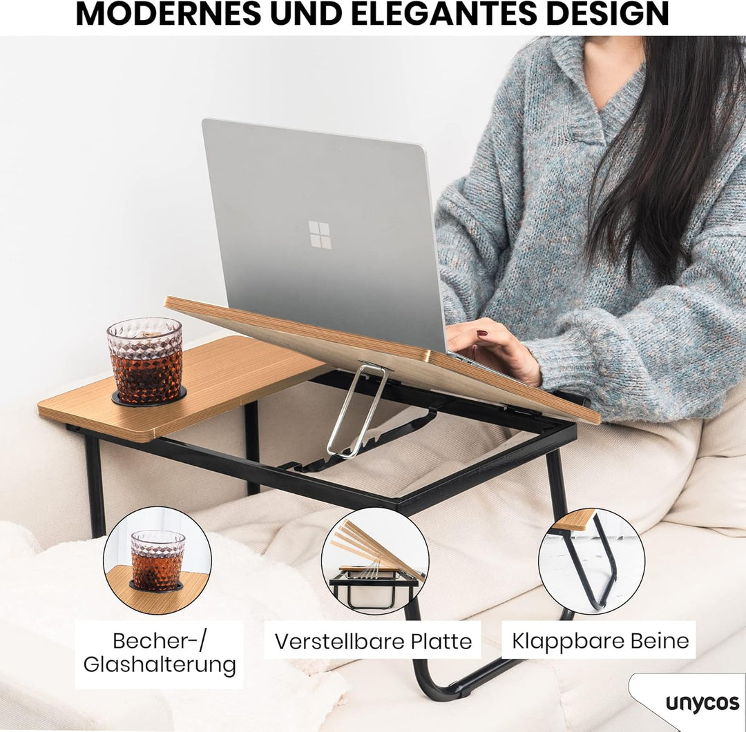 unycos - Klappbarer Laptoptisch - Multifunktionaler Betttisch, Ideal zum Essen, Arbeiten, Lesen, Sch