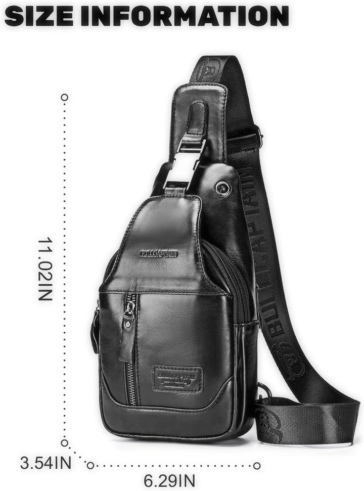 LOONGYOON Herrenbrusttasche aus Leder Umhängetasche mit Kopfhöreröffnung Studie über Sportreisen Mul