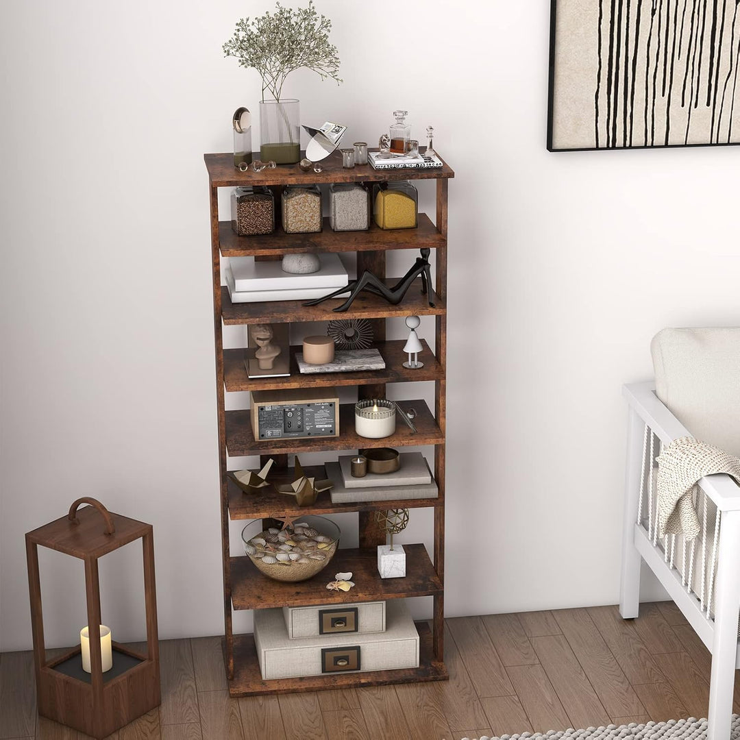 COSTWAY 8 stufiger Schuhständer höheverstellbar, Platzsparendes Schuhregal aus Holz, Schuh-Organizer