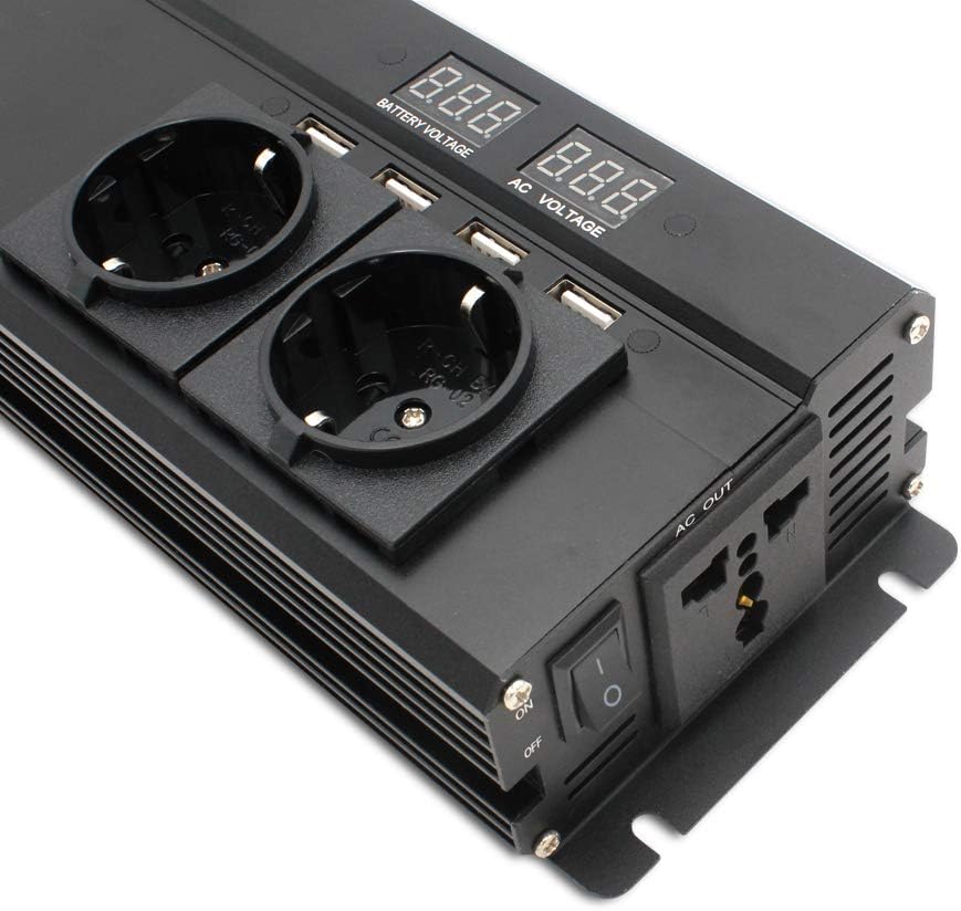 Cantonape Spannungswandler 12V 230V /1000w (2000w Peak Wechselrichter mit 3 Steckdose und 4 USB LED