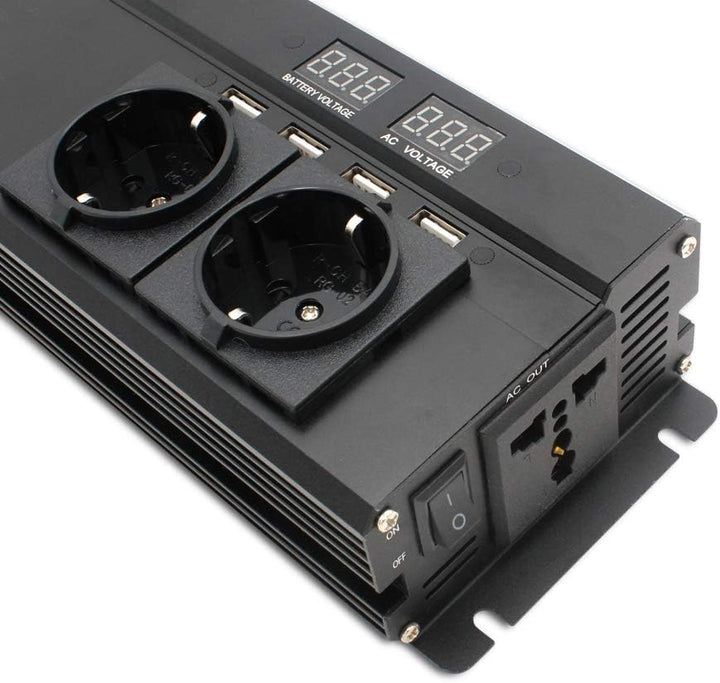 Cantonape Spannungswandler 12V 230V /1000w (2000w Peak Wechselrichter mit 3 Steckdose und 4 USB LED