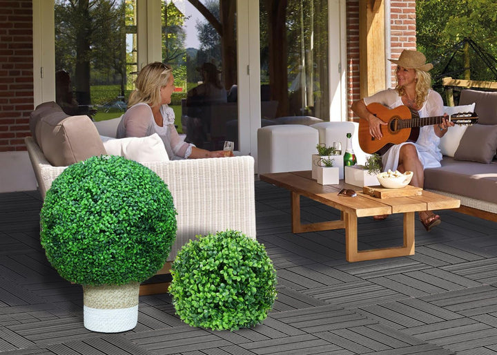 Mendler Künstlicher Busch HWC-L77, Buchskugel Dekopflanze Buchsbaumkugel Kunstpflanze Buxus, Outdoor