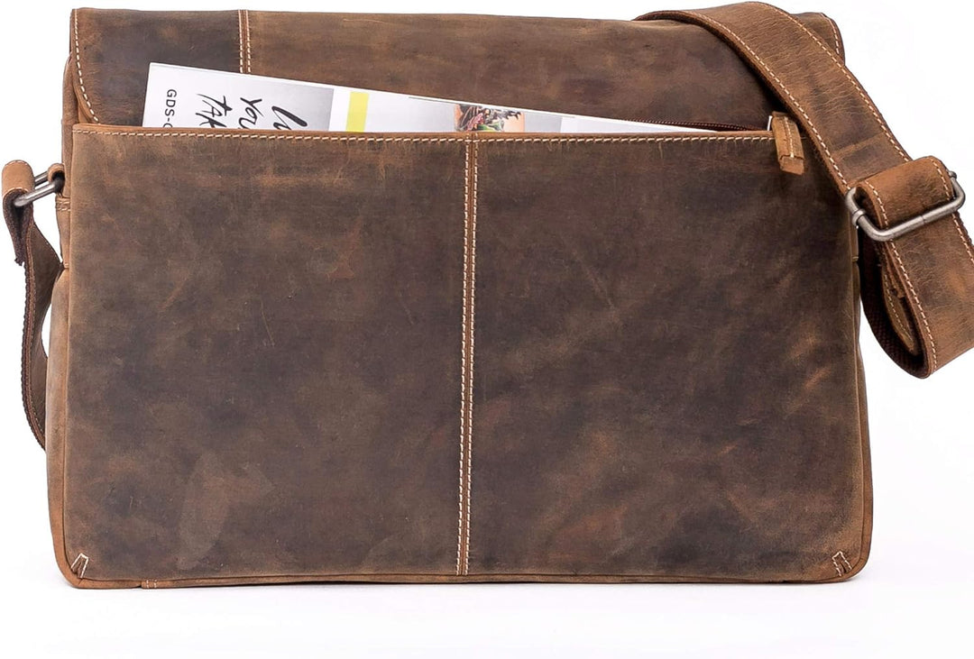 ALMADIH Leder Umhängetasche Dylan Premium Rindsleder BV - Ledertasche Laptop Fach 15 Zoll Aktentasch