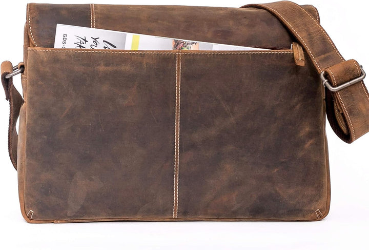 ALMADIH Leder Umhängetasche Dylan Premium Rindsleder BV - Ledertasche Laptop Fach 15 Zoll Aktentasch