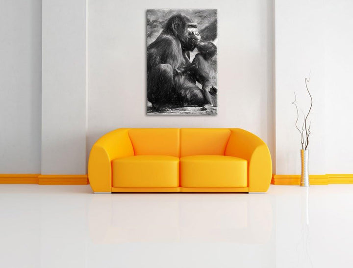 Gorilla-Baby küsst seine Mutter NewArt Format: 100x70 cm auf Leinwand, XXL riesige Bilder fertig ger