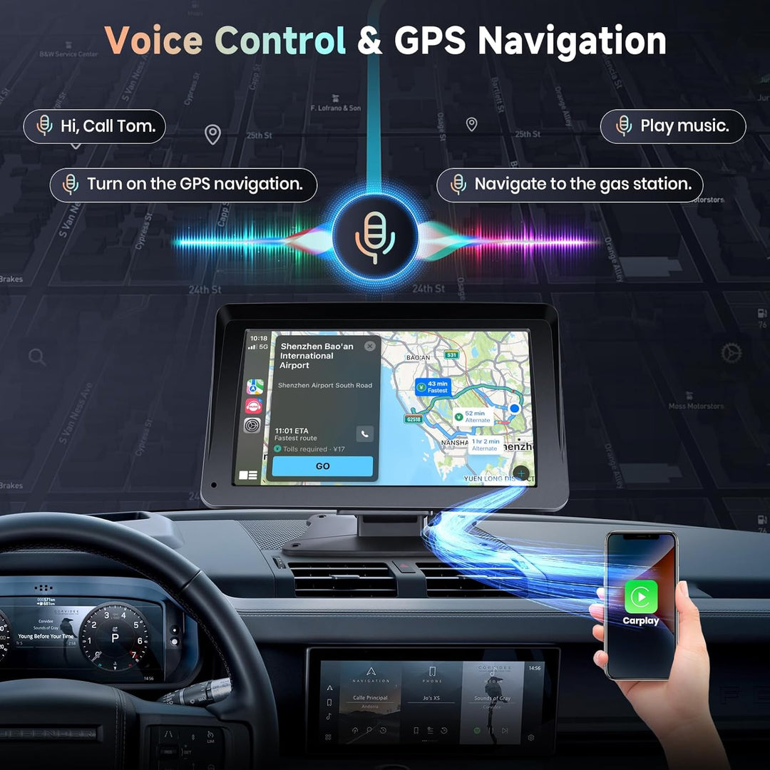 Carplay Bildschirm für Auto, 7 Zoll IPS Touchscreen Auto Display mit Wireless Carplay Android Auto,