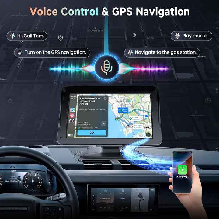 Carplay Bildschirm für Auto, 7 Zoll IPS Touchscreen Auto Display mit Wireless Carplay Android Auto,