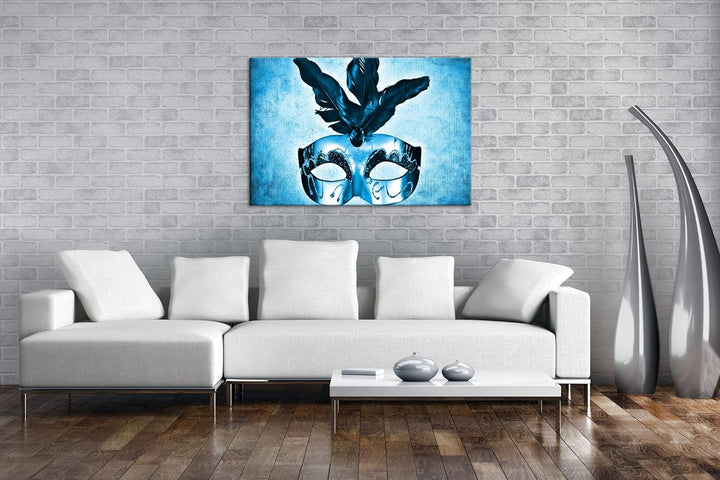 deyoli Karnevals Maske Format: 80x60 Effekt: Monocrome Blau als Leinwand, Motiv fertig gerahmt auf E