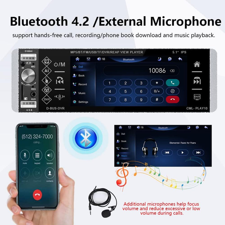 Podofo Autoradio 1 Din mit Apple CarPlay, Bluetooth, Android Auto, 5,1 Zoll IPS-Display Autoradio Un