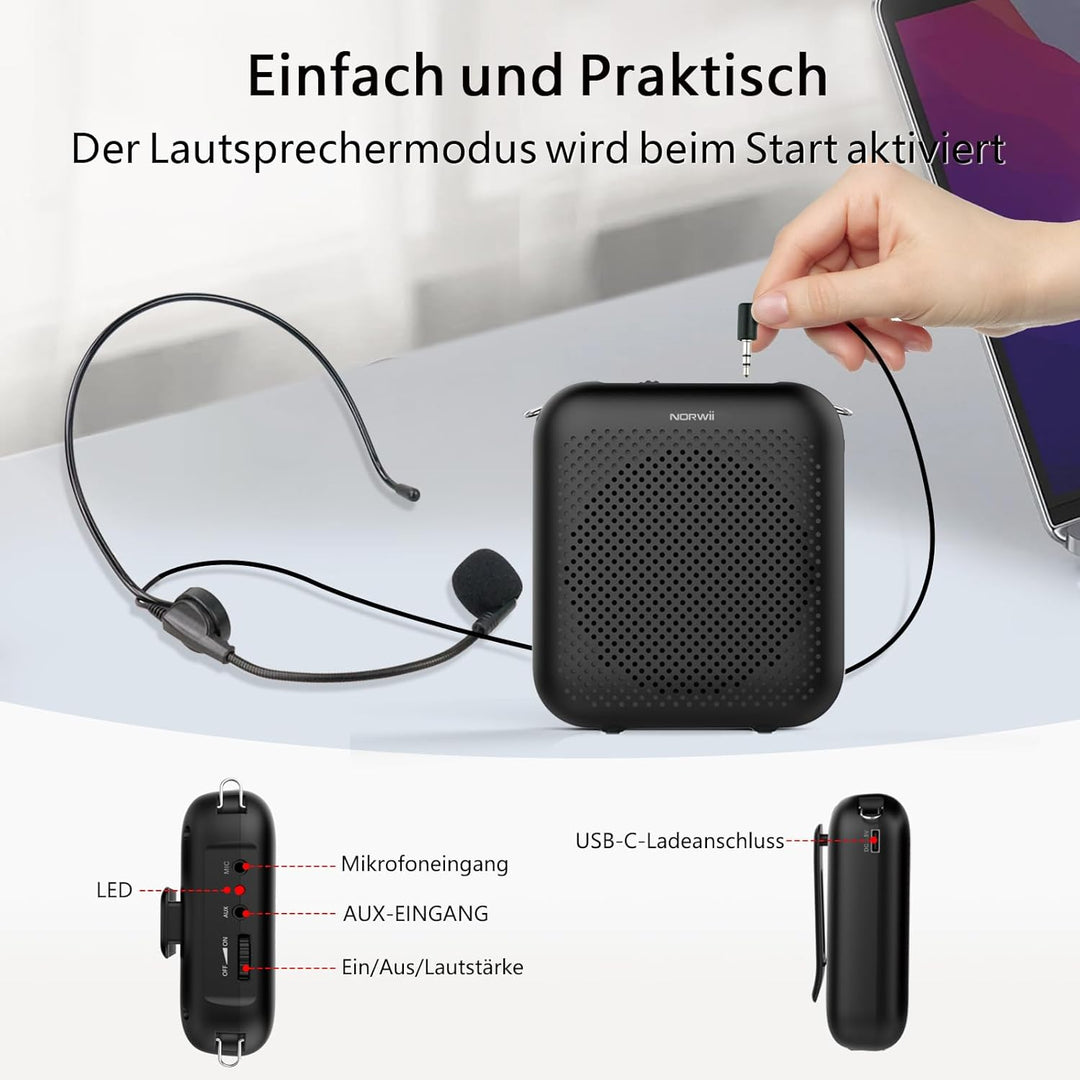 Norwii S358 tragbarer 4000 mAh wiederaufladbarer Sprachverstärker mit kabelgebundenem Mikrofon-Heads