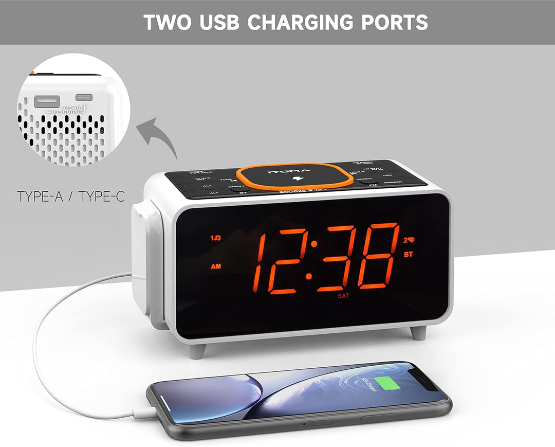 Digitaler Radiowecker mit Kabelloser Ladestation, 15W Fast Wireless Charger for iPhone/Samsung Galax
